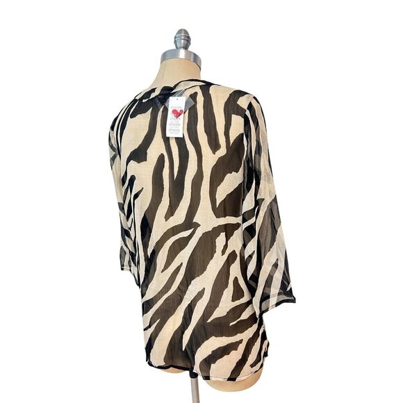 Chicos Zebra Zambie Elora Sheer Beaded Tunic Top Size 1 Medium Black & Tan NWT - Picture 3 of 5